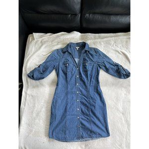 Guess Womens Button Down Roll Tab Sleeves Blue 100% Cotton Midi Dress Size Small